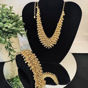 Lee Angel gold-tone Cha Cha beaded bib necklace and bracelet set.